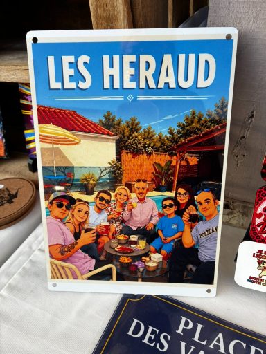 Plaque familiale personnalisée Plaque familiale personnalisée Les Heraud avec portrait illustré